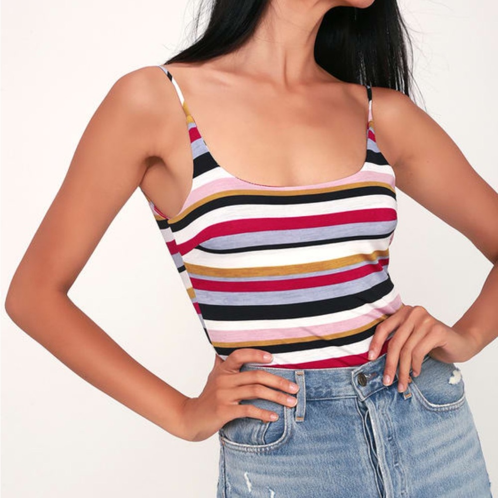 NWOT Lulus Striped Scoop Back Bodysuit